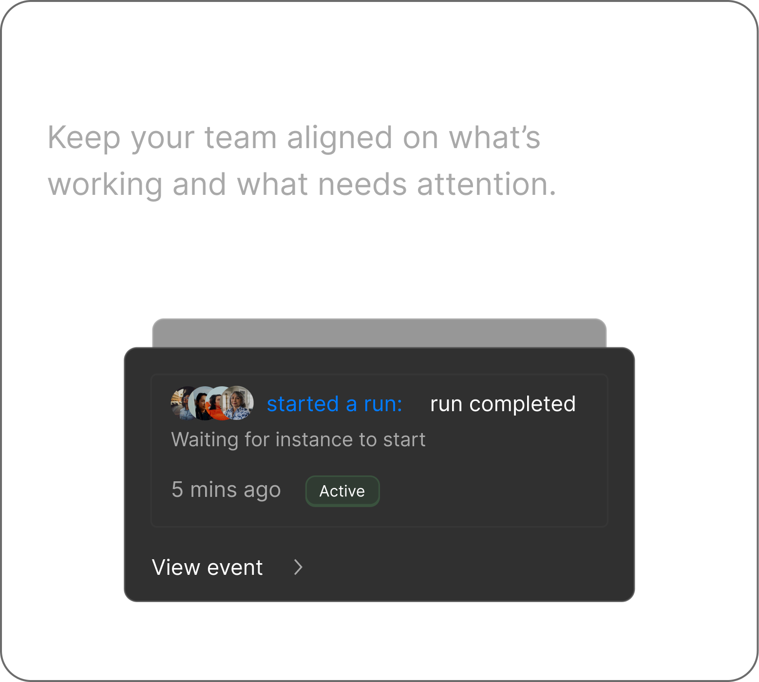 Team Collaboration — started a run, run completed, view event